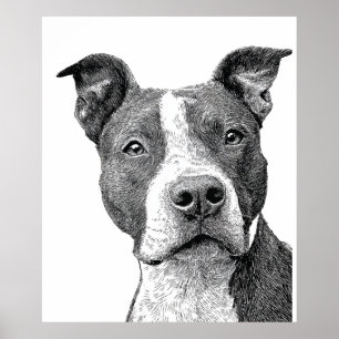 Minimalistische Pitbull-Silhouette Schwarz und Wei Poster