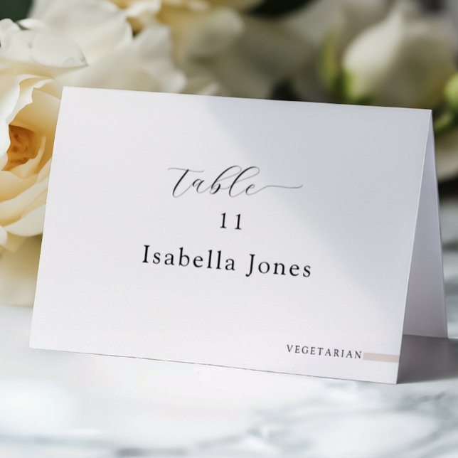 Minimalistische Platzkarte mit Speisen Tischnummer (Elegant Table Place Cards)