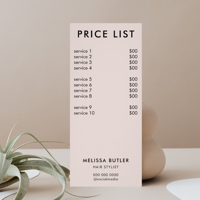 Minimalistische Preisliste Blush Beige Rack Card Werbekarte (Von Creator hochgeladen)