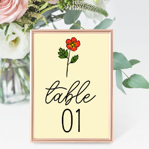 Minimalistische Primrose-Hochzeitsszitat-Tischnumm Tischnummer