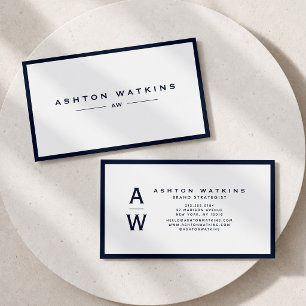 Minimalistische professionelle Navy-Blue-Monogramm Visitenkarte