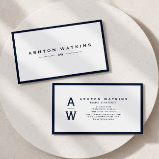 Minimalistische professionelle Navy-Blue-Monogramm Visitenkarte