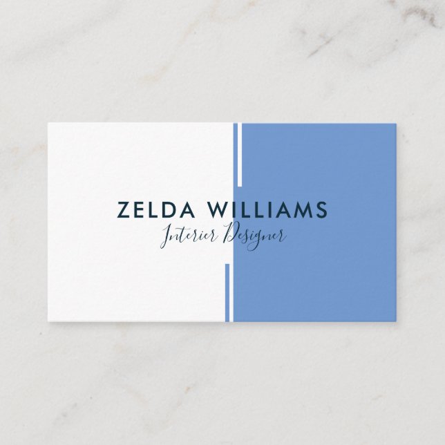 Minimalistische Pulverblauen und weiße Geometrie-L Visitenkarte (Vorderseite)