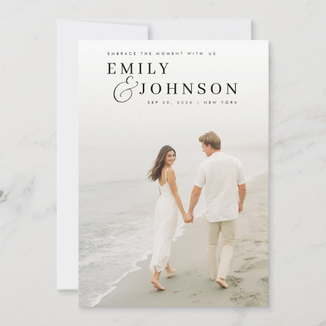 Minimalistische QR Code Foto Hochzeit Einladung (Vorderseite)