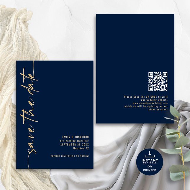 Minimalistische QR-Code-Hochzeit Save The Date (Front and back view)