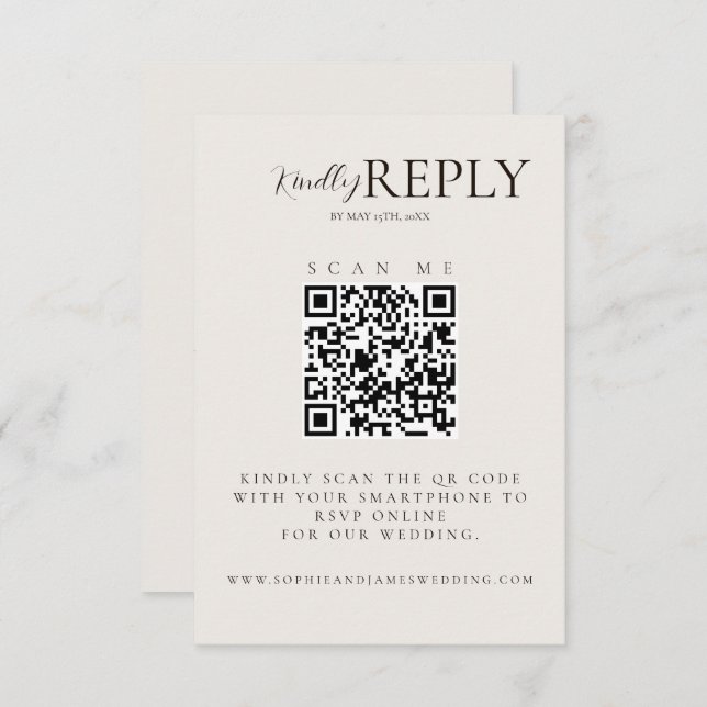 Minimalistische QR-Code-Kalligrafie-RSVP-Karte RSVP Karte (Vorne/Hinten)
