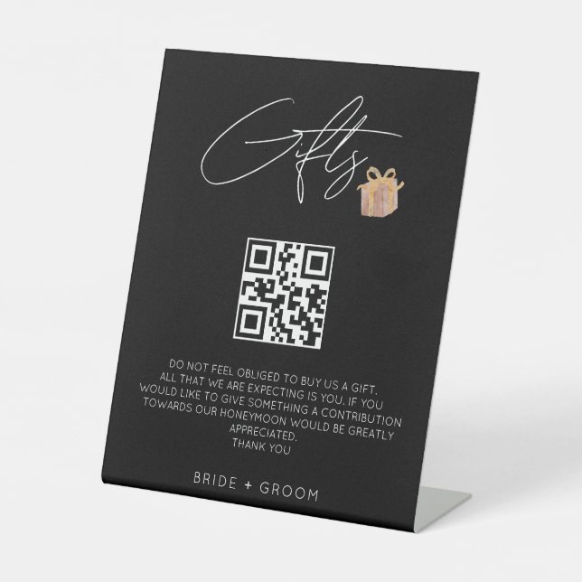 Minimalistische QR Geschenkgutschrift Honeymoon Fo Sockelschild (Vorderseite)