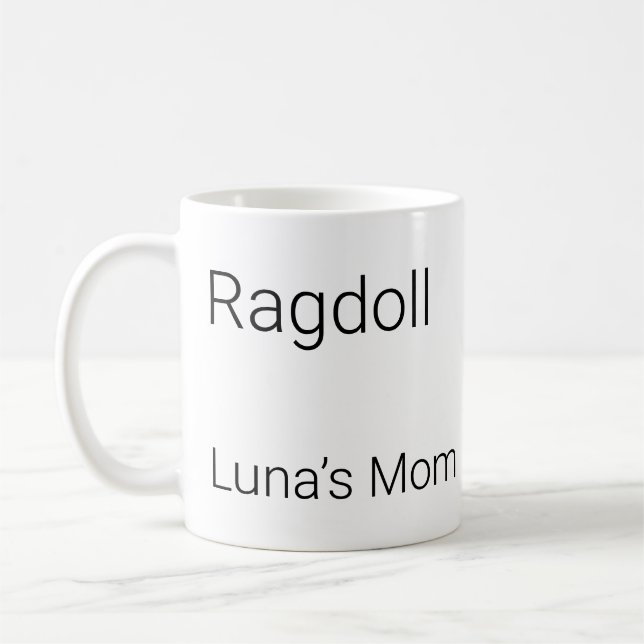 Minimalistische Ragdoll-Katze Personalisierte Name Kaffeetasse (Links)