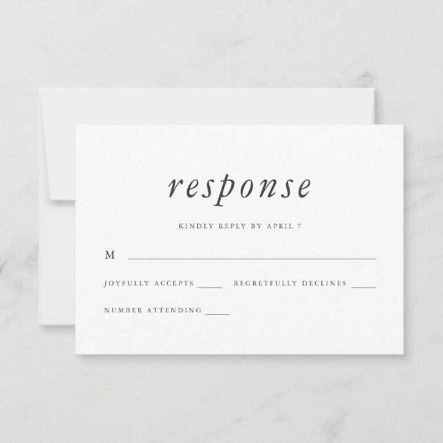 Minimalistische Reaktion auf Grün und Weiß bei Hoc RSVP Karte (Vorderseite)