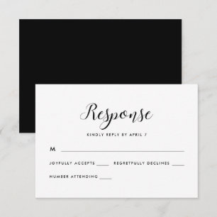 Minimalistische Reaktion auf Schwarz-Weiß-Hochzeit RSVP Karte