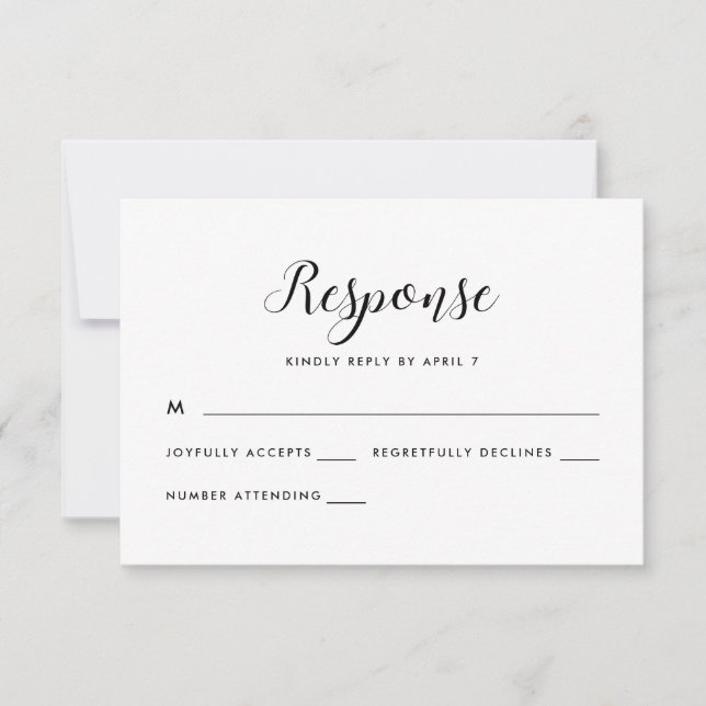 Minimalistische Reaktion auf Schwarz-Weiß-Hochzeit RSVP Karte (Vorderseite)