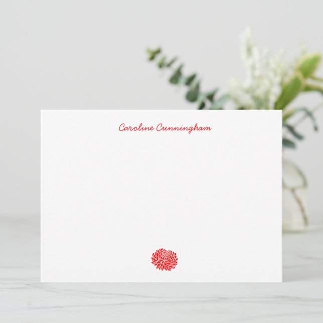 Minimalistische Red Chrysanthemum Flat Note Card Mitteilungskarte (Stehend Vorderseite)