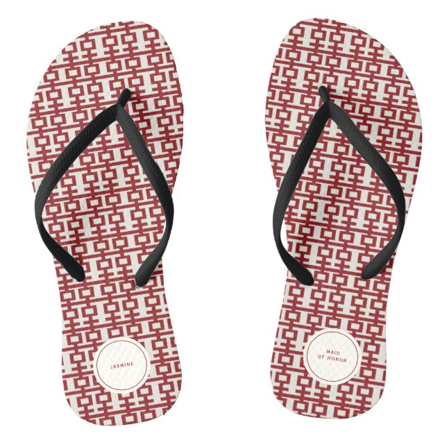 Minimalistische Red Double Happiness Chinesische H Flip Flops (Fußbett)