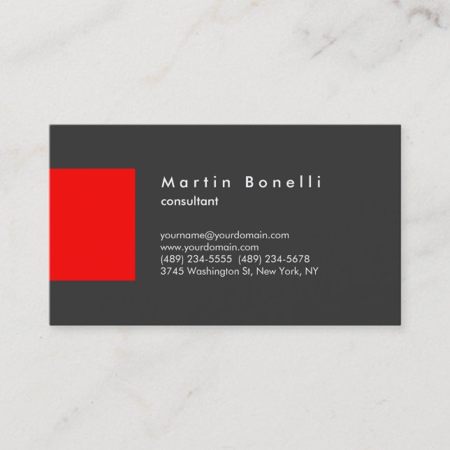 Minimalistische Red Strip Gray Business Card Visitenkarte (Vorderseite)