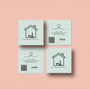 Minimalistische Reinigungsdienst QR CODE Branding Quadratische Visitenkarte