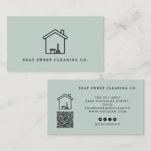Minimalistische Reinigungsdienst QR CODE Branding  Visitenkarte