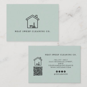Minimalistische Reinigungsdienst QR CODE Branding Visitenkarte