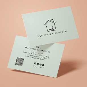 Minimalistische Reinigungsdienst QR CODE Branding Visitenkarte