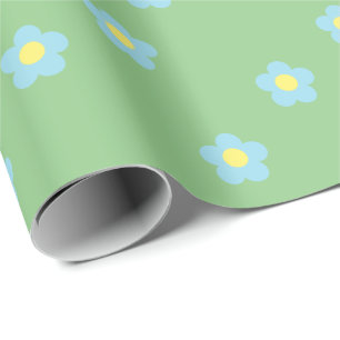 Minimalistische Retro 90er Y2k Pastellblau Blumen  Geschenkpapier