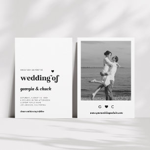 Minimalistische Retro Black & White Monogram Weddi Einladung