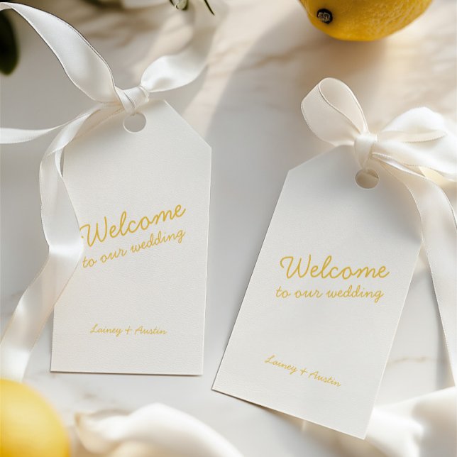 Minimalistische Retro-Gelbe Hochzeitsmarke Geschenkanhänger (Minimalist Retro Yellow Wedding Gift Tag)