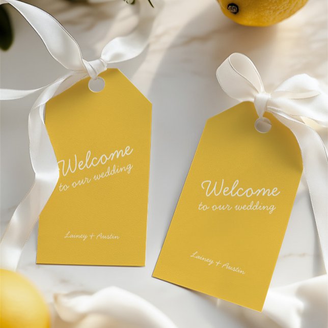 Minimalistische Retro-Gelbe Hochzeitsmarke Geschenkanhänger (Minimalist Retro Yellow Wedding Gift Tag)