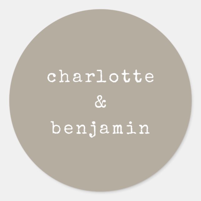 Minimalistische Retro Schreibmaschine Couple Names Runder Aufkleber (Vorderseite)