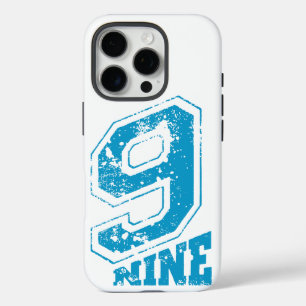 Minimalistische Retro Typografie Blue Number Nine iPhone 16 Pro Hülle