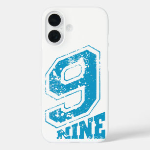 Minimalistische Retro Typografie Blue Number Nine iPhone 16 Hülle