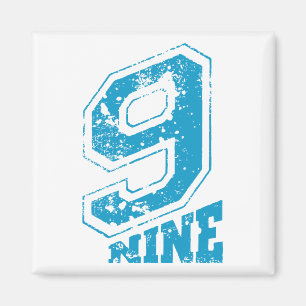Minimalistische Retro Typografie Blue Number Nine Magnet