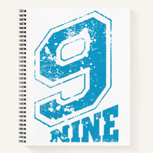 Minimalistische Retro Typografie Blue Number Nine Notizbuch