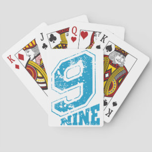 Minimalistische Retro Typografie Blue Number Nine Spielkarten