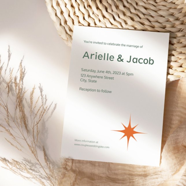 Minimalistische Retro White & Green Script Hochzei Einladung (Von Creator hochgeladen)