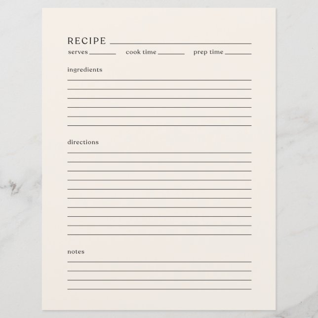 Minimalistische Rezept-Page Letter Size Modern Cre (Vorderseite)