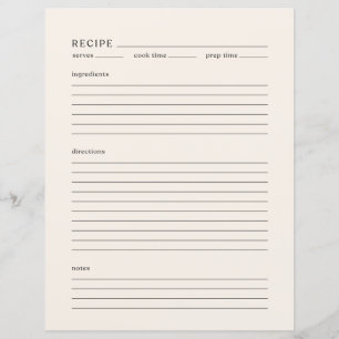Minimalistische Rezept-Page Letter Size Modern Cre
