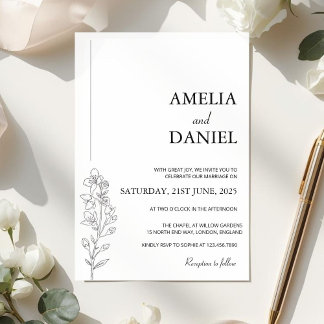Minimalistische Rittersporn-Blumen-Hochzeitseinlad Einladung