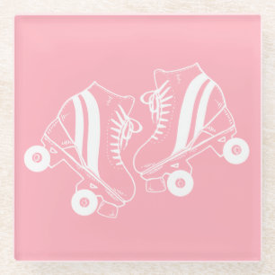 Minimalistische Rollschuhe Rollschuhlaufen Pink   Glasuntersetzer