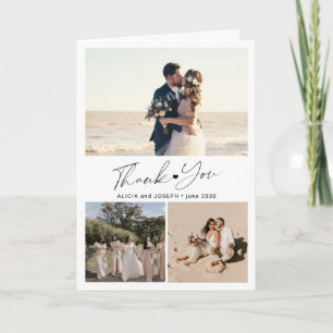 Minimalistische romantische 3-Foto-Strandhochzeit  Dankeskarte