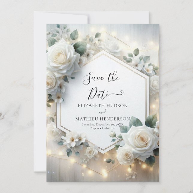 Minimalistische romantische Rosenhochzeit Save The Date (Vorderseite)