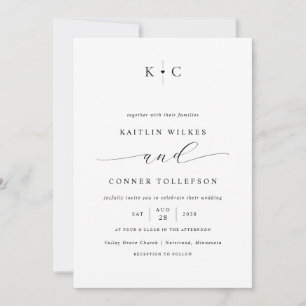 Minimalistische romantische Schwarz-Weiß-Hochzeit Einladung