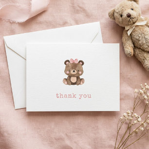 Minimalistische rosa Bär Mädchen Babyparty Dankeskarte