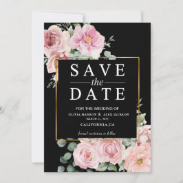 Minimalistische rosa Blume Foto Black Wedding Save The Date
