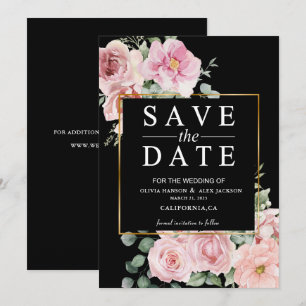 Minimalistische rosa Blumen Foto Schwarze Hochzeit Save The Date