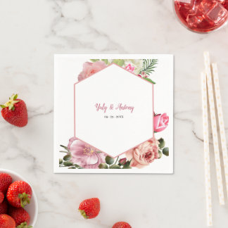 Minimalistische rosa Blüten-Sechseck-Empfangstisch Serviette