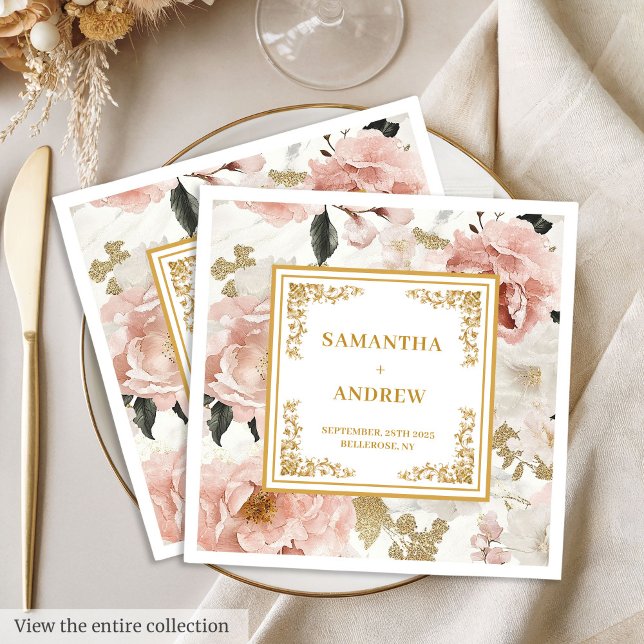Minimalistische Rosa-Elfenbein-Hochzeitsnapkins Serviette (Minimalist dusty pink ivory floral wedding napkins)