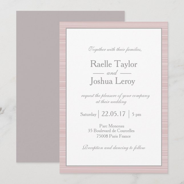 Minimalistische, rosa, graue Streifen Einladung (Vorne/Hinten)