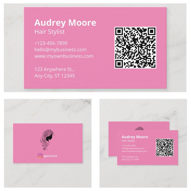 Minimalistische Rosa-Haar-Stickerei Visitenkarte (Minimalist Pink Hair Stylist Business Card
)