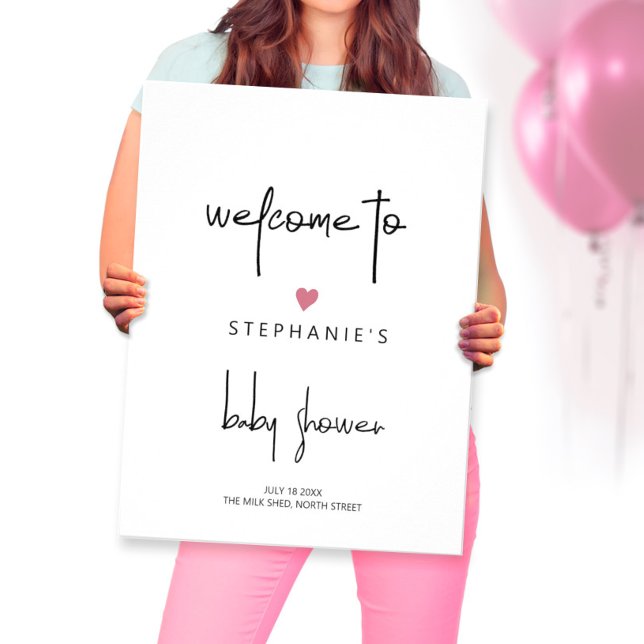 Minimalistische Rosa Herz Baby Girl Dusche Willkom Poster (Von Creator hochgeladen)