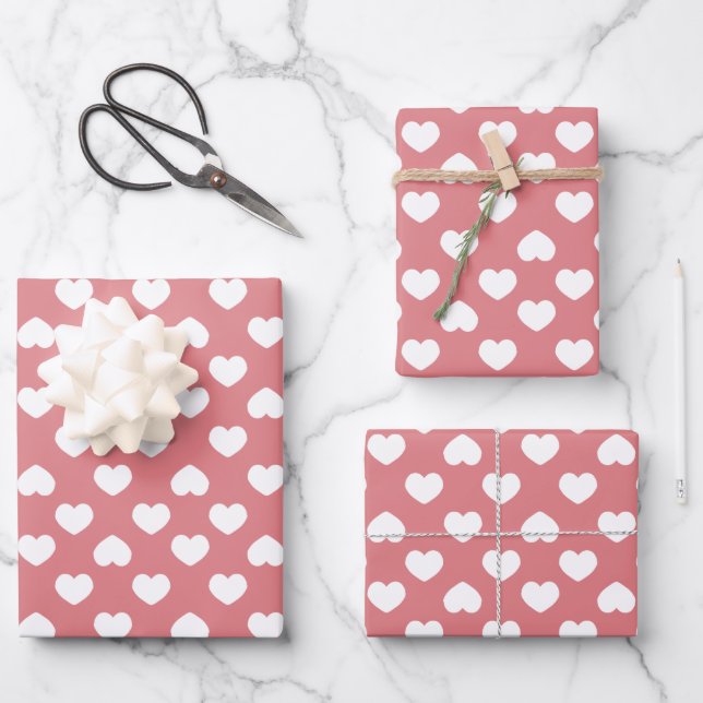 Minimalistische rosa Herzen Geschenkpapier Set (Vorderseite)