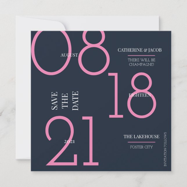 Minimalistische rosa Hochzeitsbotschaft Save The Date (Vorderseite)